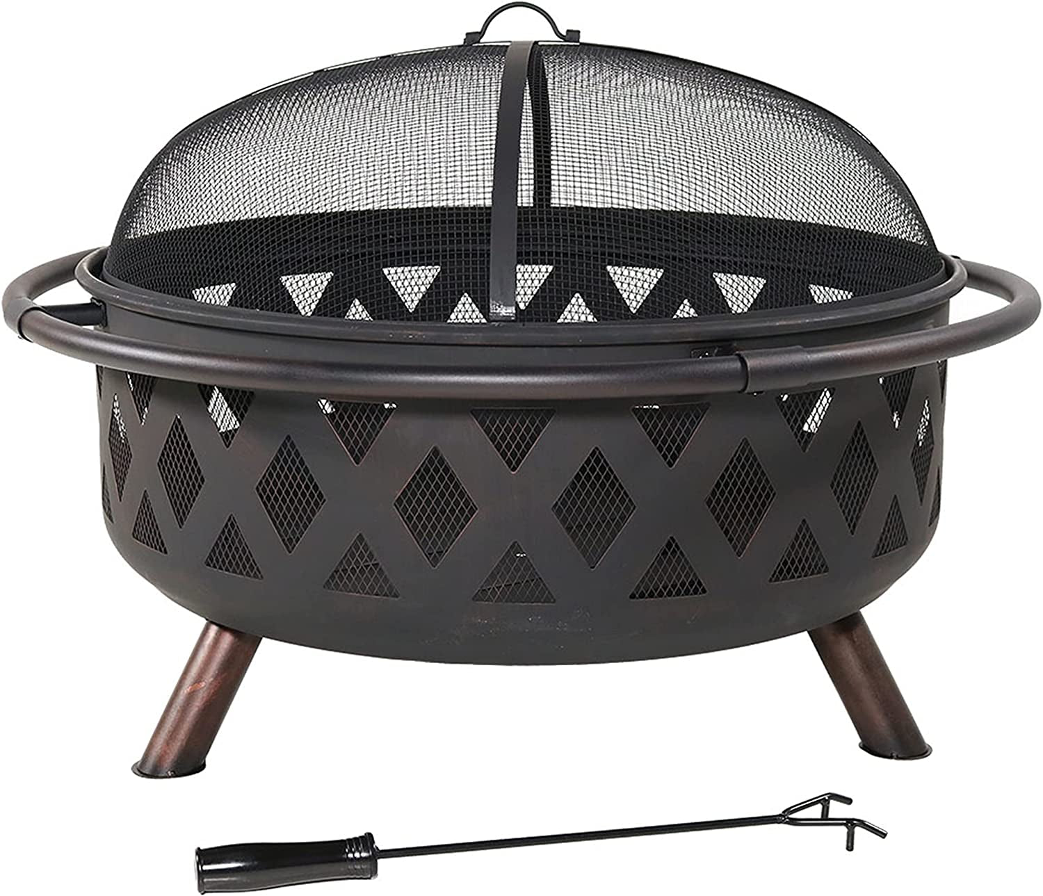 Black Crossweave Steel Wood-Burning Outdoor Fire Pit - Includes Spark Screen, Poker and Cover - 36-Inch Round