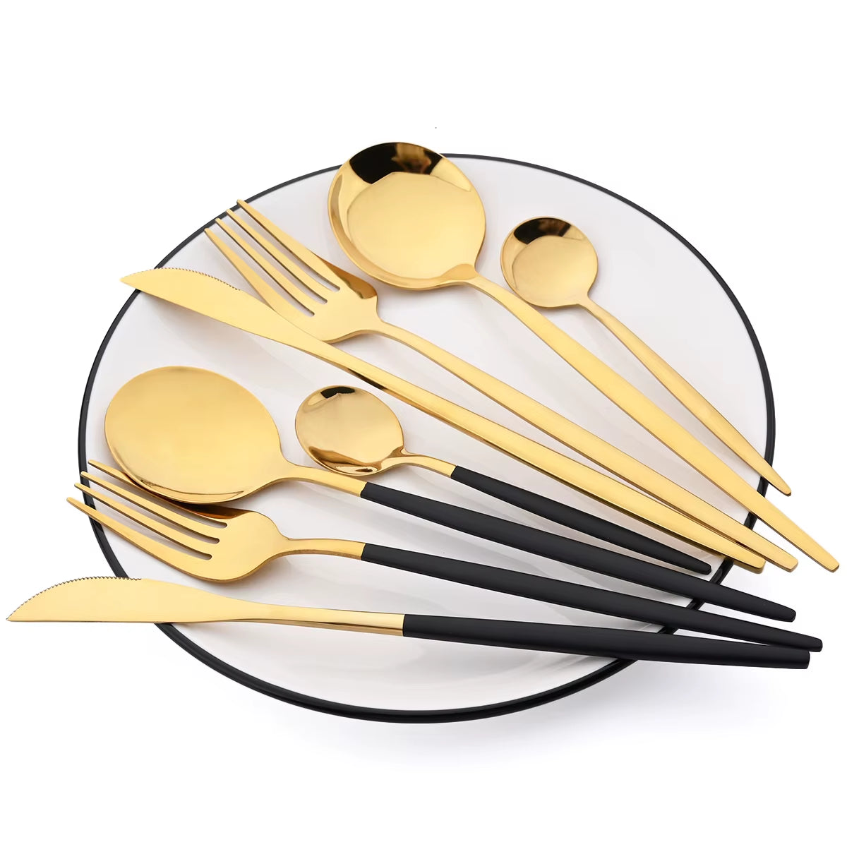 16Pcs Tableware Dinnerware Set Black Gold Cutlery Set Stainless Steel Fork Knife Teaspoon Dinner Silverware Kitchen Flatware Set