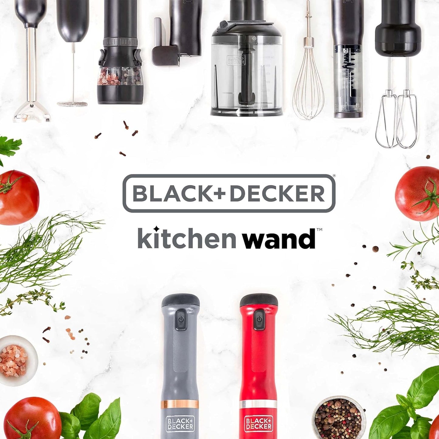 Kitchen Wand Cordless Immersion Blender, 4 in 1 Multi Tool Set, Hand Blender with Charging Dock, Grey (BCKM1014K01)