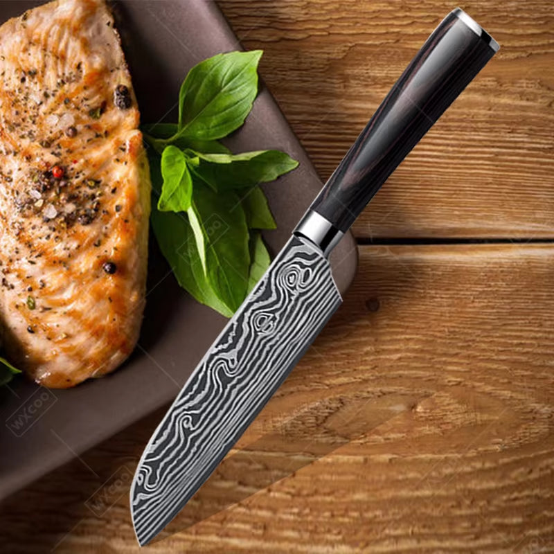 Professional Japanese Knife Kitchen Knife Carbon Steel Santoku Peeling Japanese Kitchen Chef Knives and Accessories Wood Handle