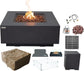 AMS Fireplace | Brooklyn 40"X40" Square Concrete Natural Gas Fire Pit Table | Dark Gray | Travertine (Coarse) Texture Surface | Outdoor Patio Heater Electronic Ignition outside Backyard Fireplace