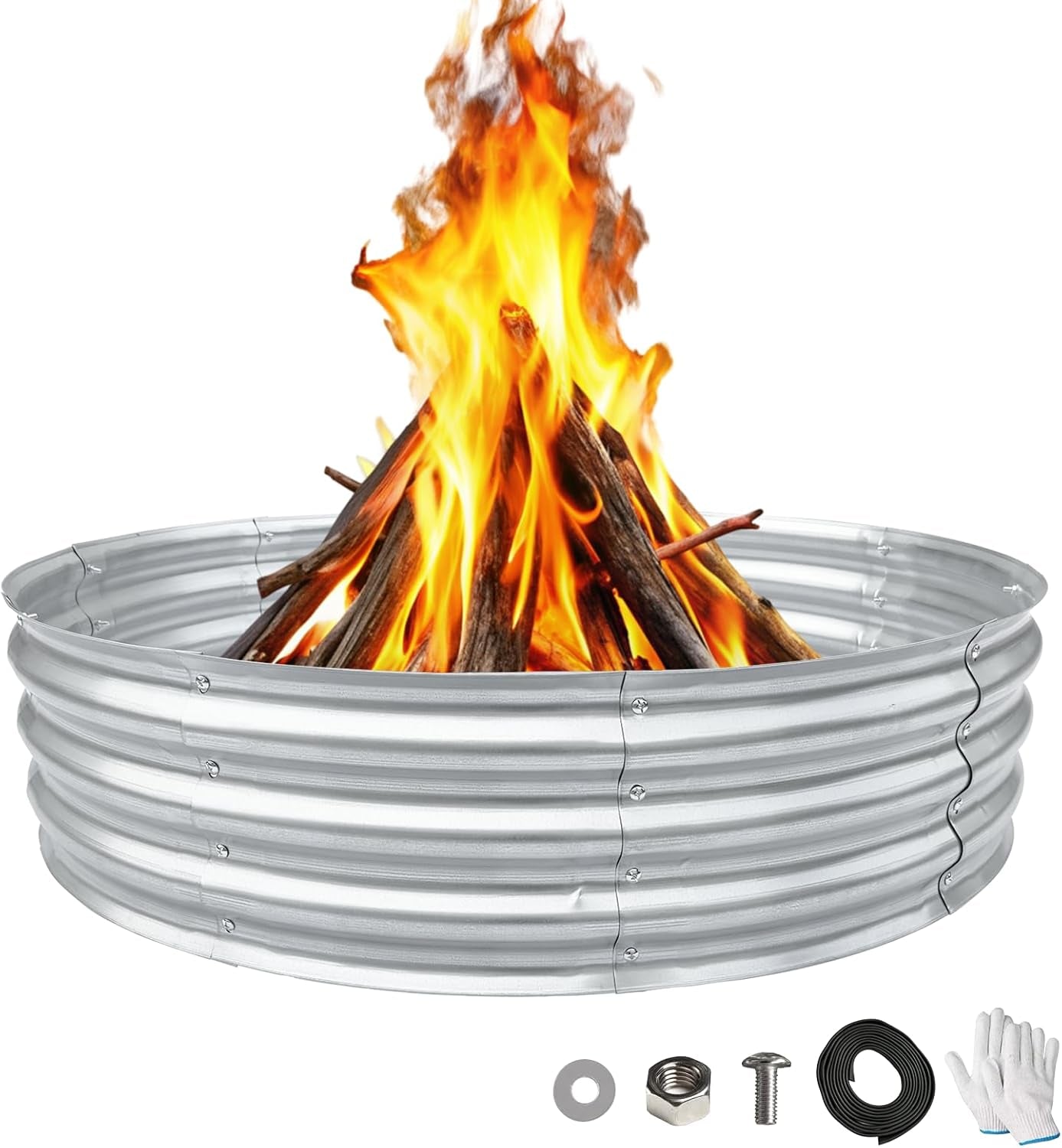 Galvanized Fire Pit Ring Outdoor round Heavy Duty Steel 60 Inch Large Fire Ring for Backyard, Camping, Gardening, Bonfire, Beach, 5FT Sliver