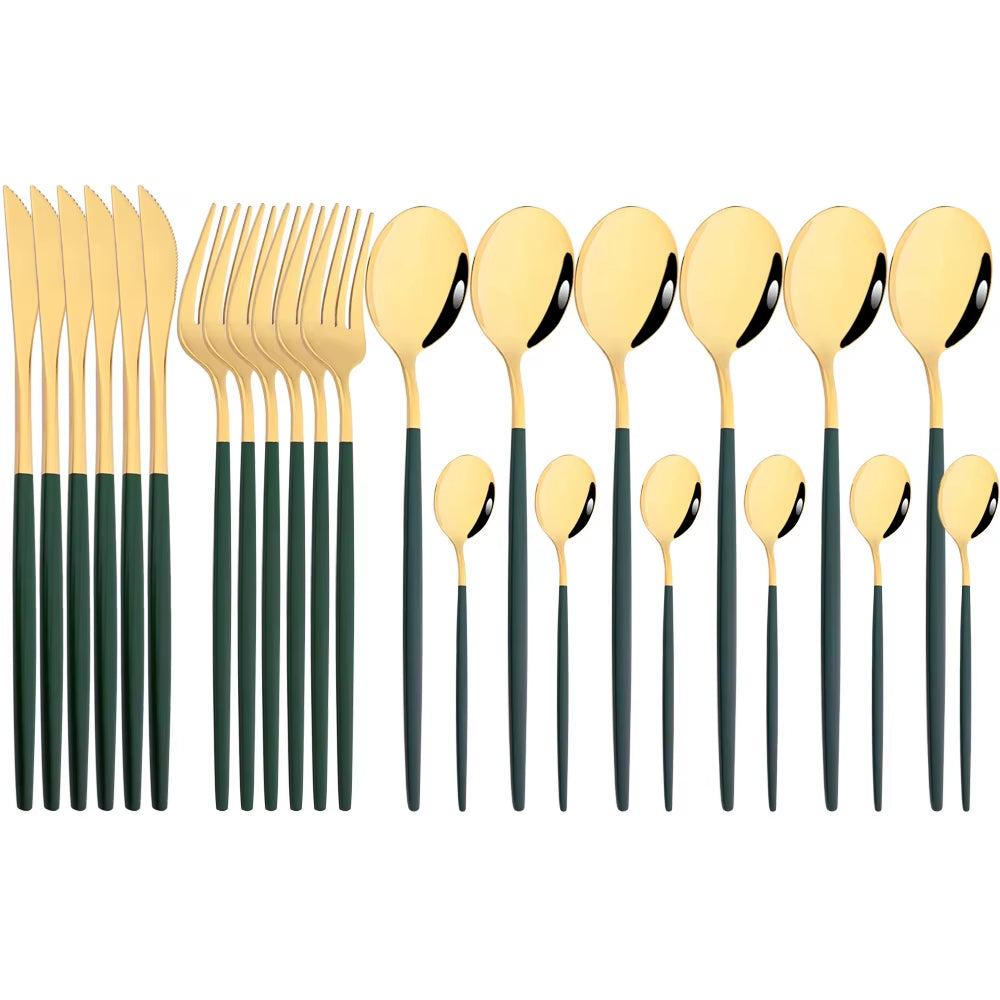 Mirror 24 Pcs Gold Cutlery Sets Kitchen Tableware Stainless Steel Knife Forks Spoons Silverware Home Flatware Set Dinnerware Set