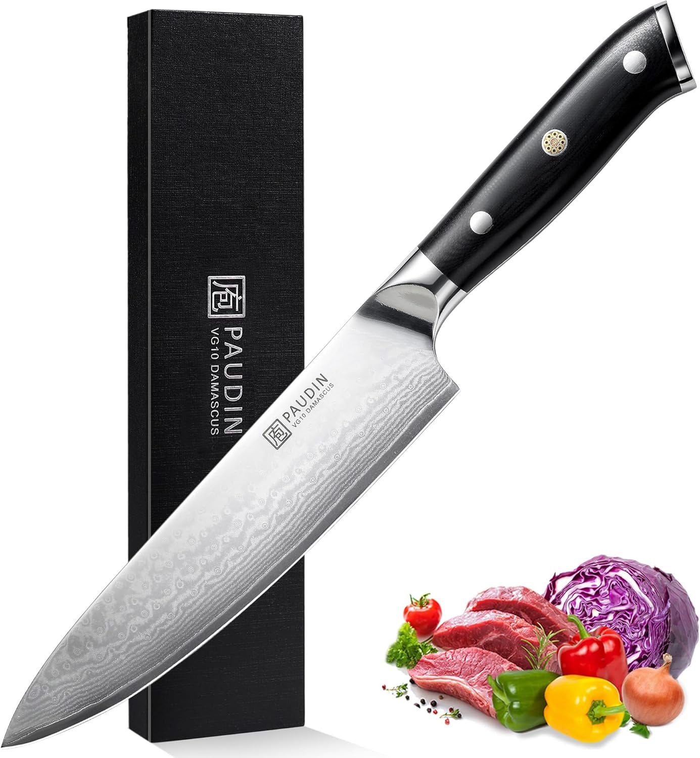 Damascus Knife Set 3 PCS, Kitchen Knife Set with Japanese VG10 Steel Core, Ultra Sharp Chef Knife Set with Full Tang G10 Handle, Damascus Kitchen Knives