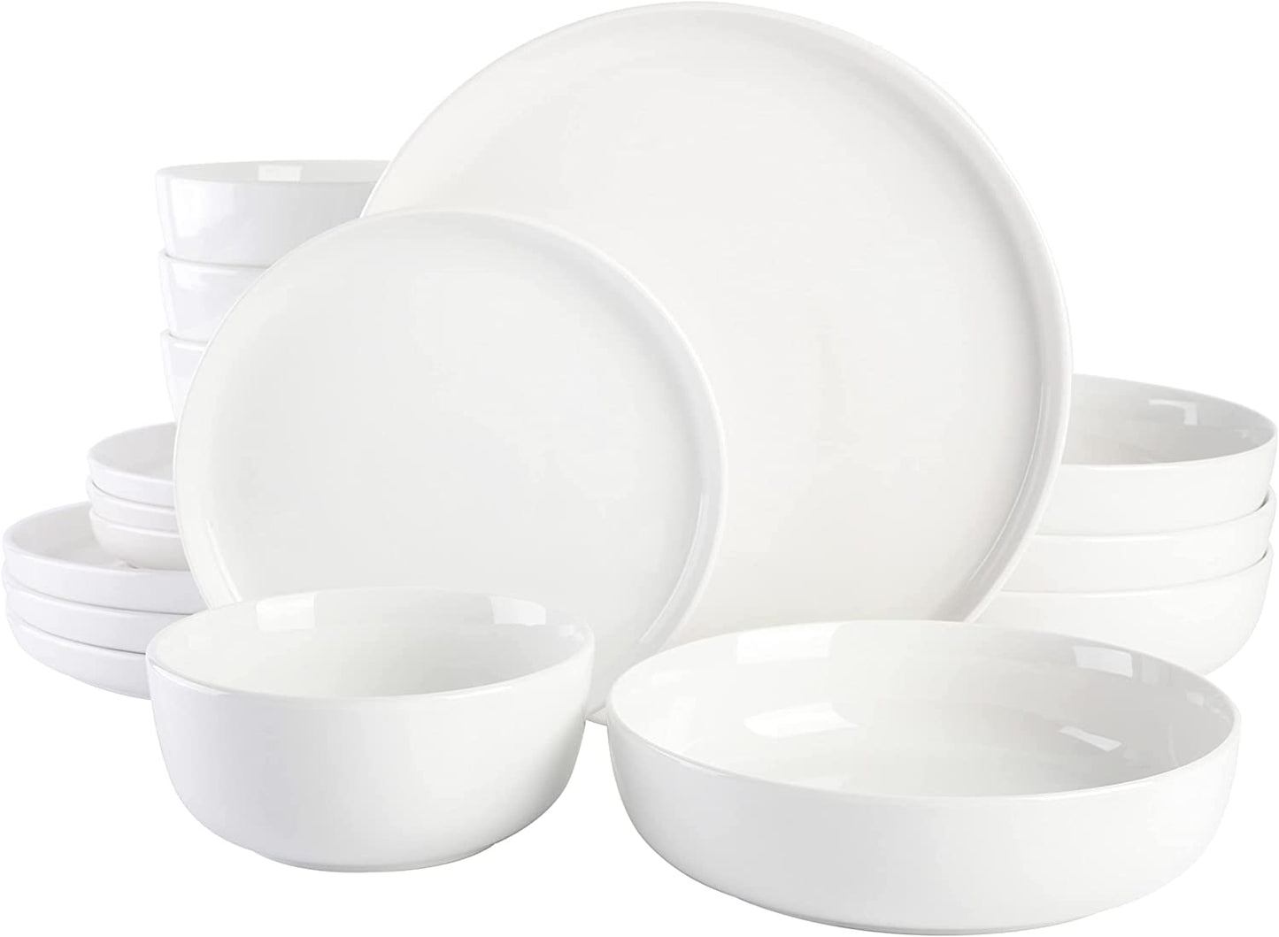 Oslo Porcelain Chip and Scratch Resistant Dinnerware Set, Service for 4 (16Pcs), Plates and Bowls Dishes Sets, White