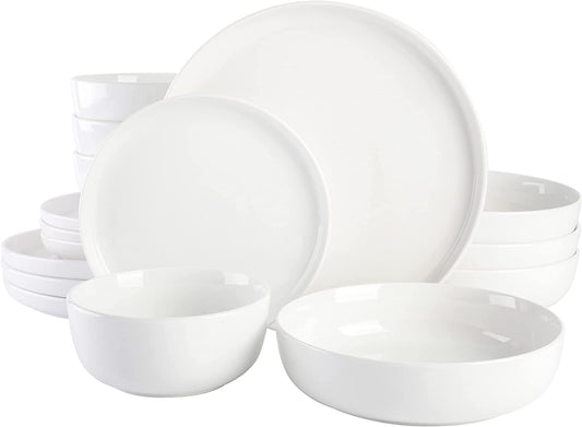 Oslo Porcelain Chip and Scratch Resistant Dinnerware Set, Service for 4 (16Pcs), Plates and Bowls Dishes Sets, White