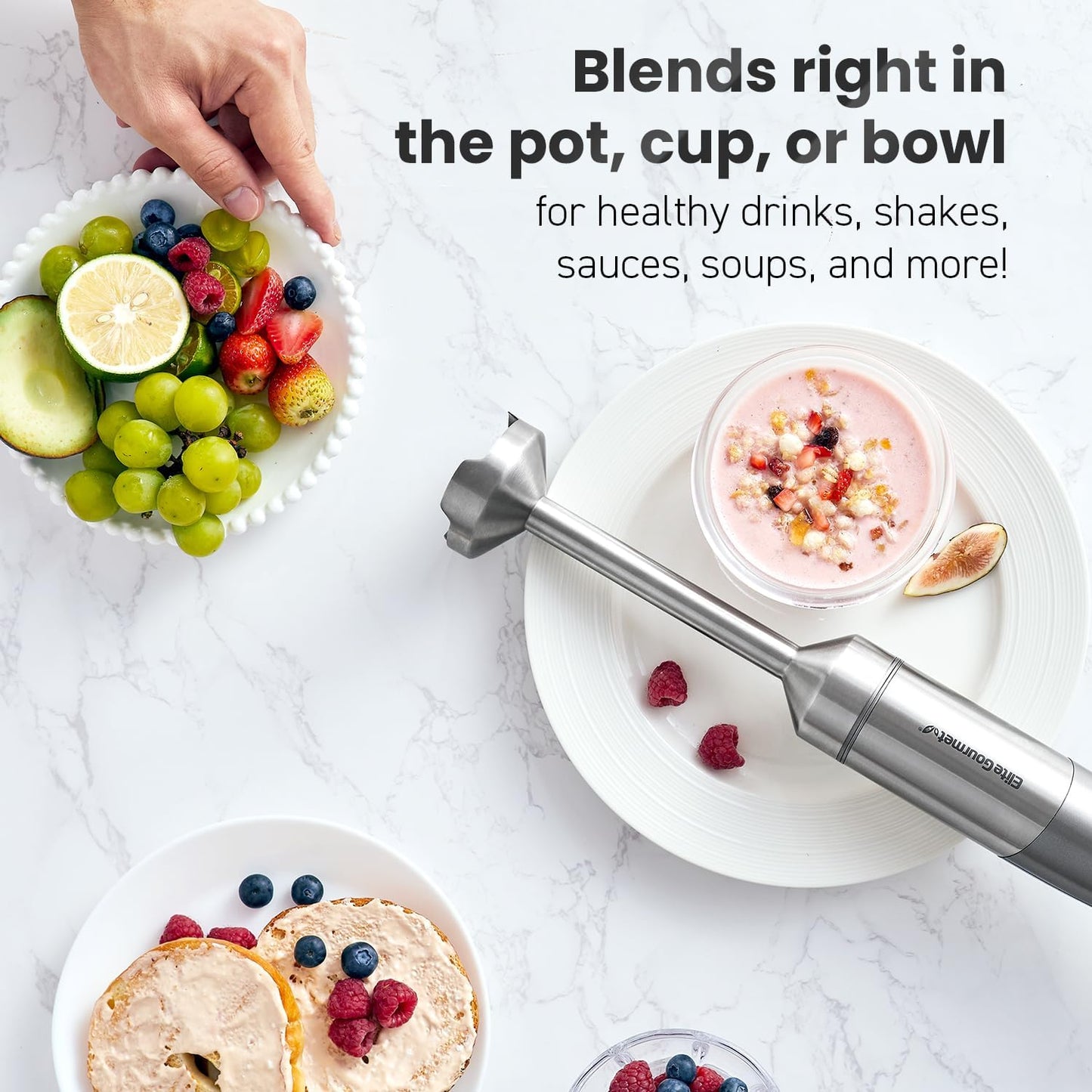 EHB1300 Cordless Rechargeable Hand Blender, Variable Speed Blending, One-Touch Power, Stainless Steel Blade, Portable Easy Control Stick Mixer, Sauce, Soup, Smoothie, Baby Food,Dark Grey