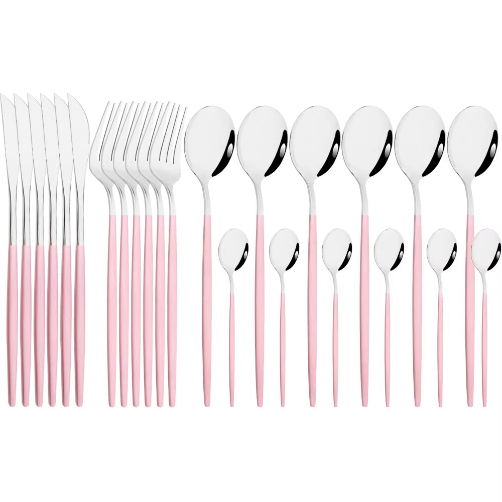 Mirror 24 Pcs Gold Cutlery Sets Kitchen Tableware Stainless Steel Knife Forks Spoons Silverware Home Flatware Set Dinnerware Set