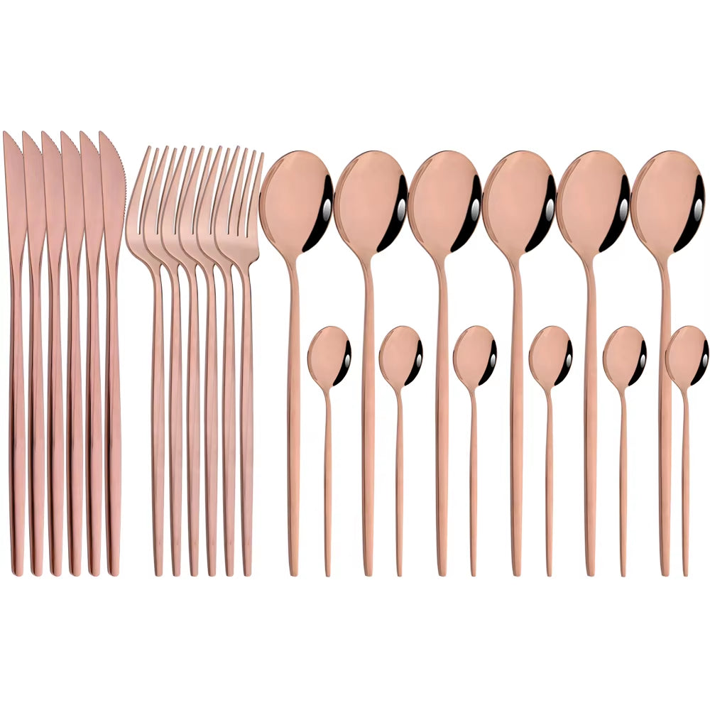 Mirror 24 Pcs Gold Cutlery Sets Kitchen Tableware Stainless Steel Knife Forks Spoons Silverware Home Flatware Set Dinnerware Set