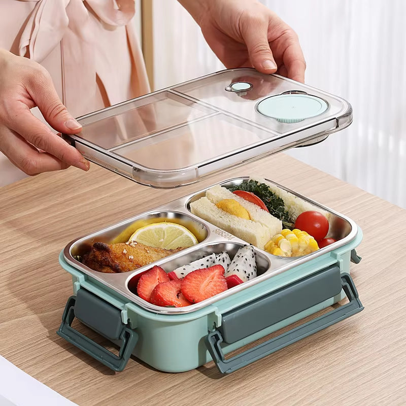 304 Stainless Steel Lunch Box with Tableware for Adults Kids Leakproof Lunch Container Portable Grids Bento Box Food Containers