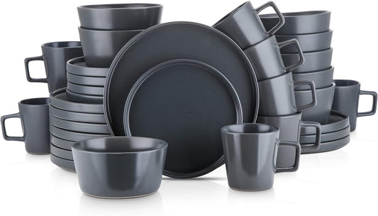 32 Piece Stoneware Dinnerware Set, Service for 8, Gray Matte