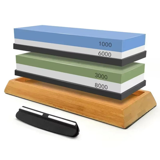 1-7Pcs Sharpening Stone Knife Sharpener Grit240-8000# Whetstone Professional Grindstone Set Wood Base Angle Guide Polishing Set