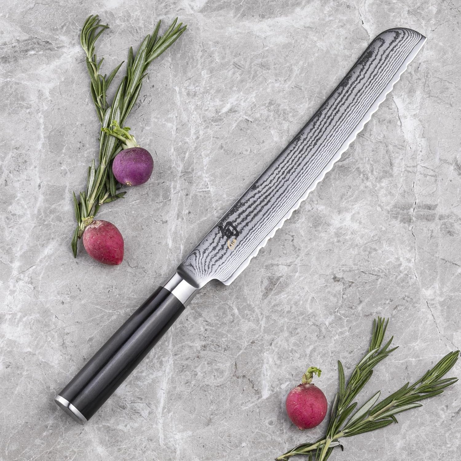 Classic 9" Bread Knife, Handcrafted Japanese Serrated Knife, VG-MAX Core with Damascus Stainless Steel Cladding, Pakkawood Handle, Slicing Knife for Professional and Home Chefs