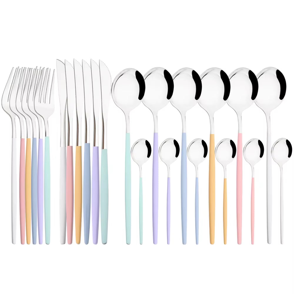 Mirror 24 Pcs Gold Cutlery Sets Kitchen Tableware Stainless Steel Knife Forks Spoons Silverware Home Flatware Set Dinnerware Set