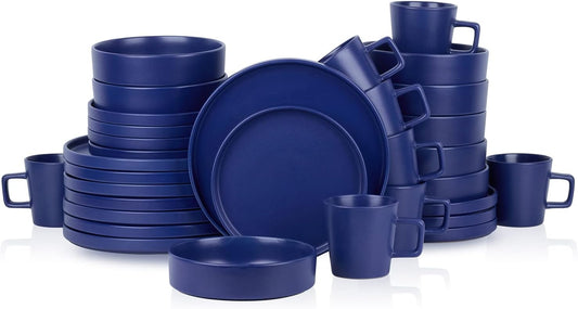 Cleo Stoneware 32-Piece round Dinnerware Set, Blue,Service for 8,Coupe - Celina