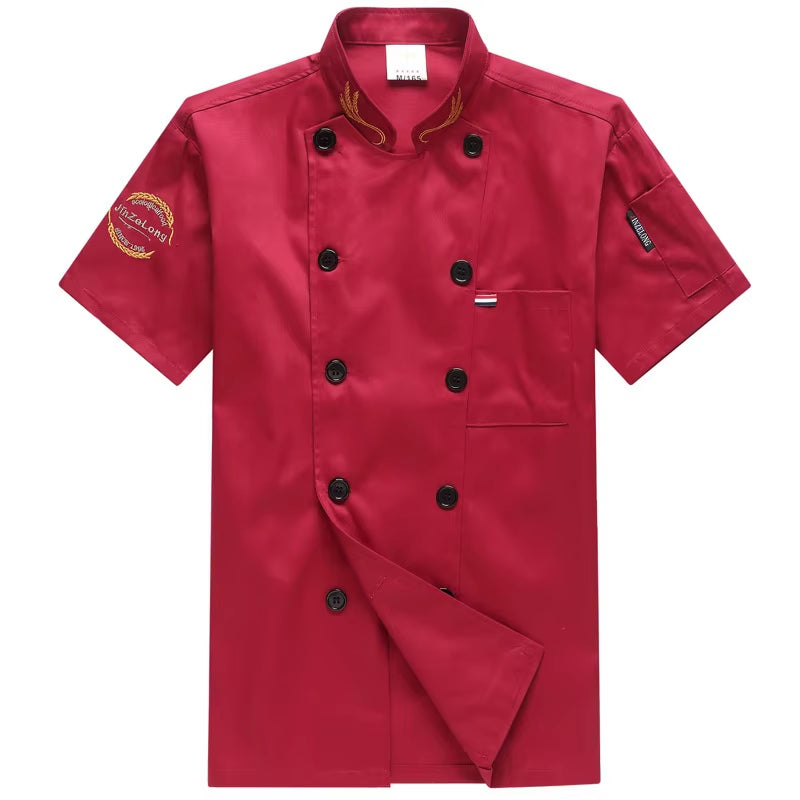 Chef Jacket Men Women Short Sleeve Cook Shirts Coat Embroidery Restaurant Hotel Bakery Waiter Uniform