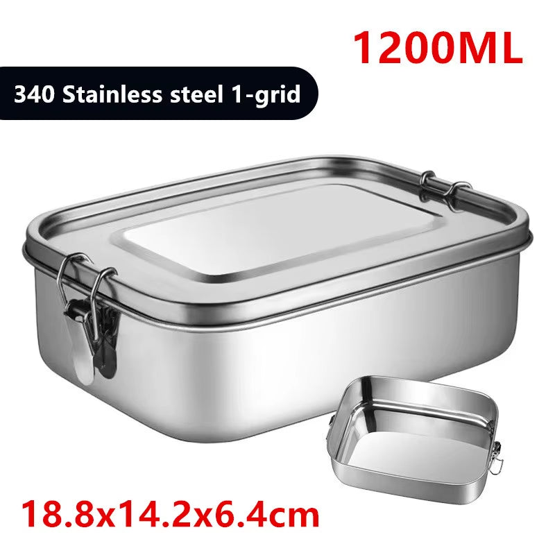 304 Stainless Steel Square Lunch Box Sealed Insulation Bento Box Student Lunch Box Canteen Large Capacity Compartment Lunch Box