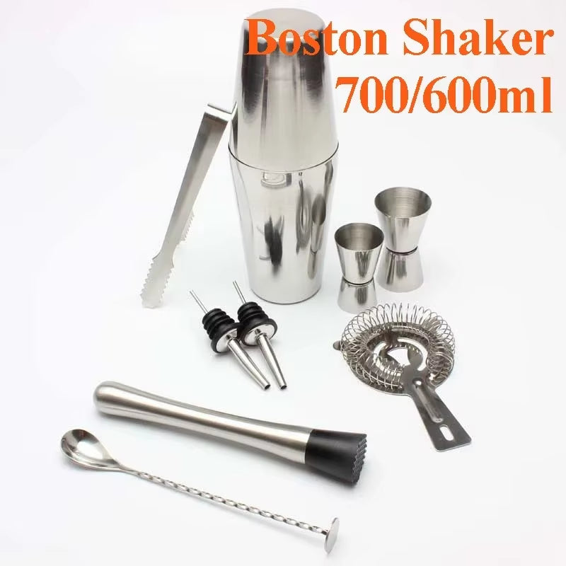 Stainless Steel Cocktail Shaker Set Mixer Bartender Kit Cobbler Boston Shaker Bars Set Tools Jigger Mixer Muddler Pourer Spoon