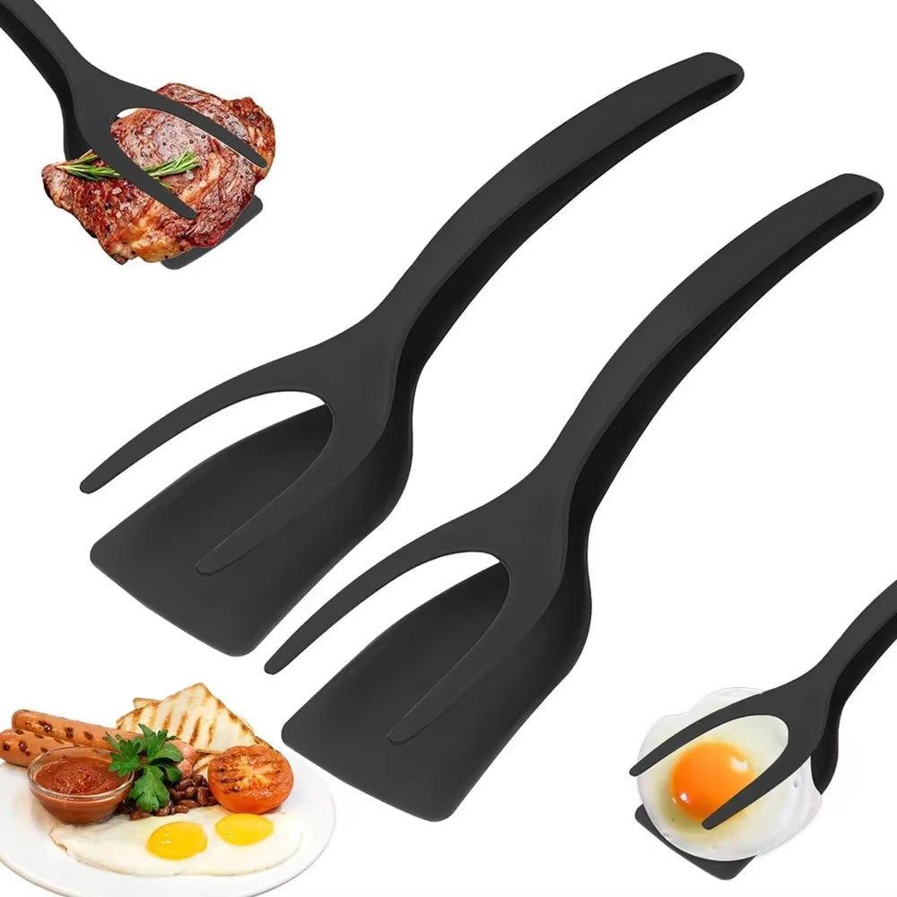 New 2 in 1 Grip Flip Spatula Tongs Egg Flipper Spatula Nylon Non Stick Coating Pancake Fish French Toast Omelet Making Tool2