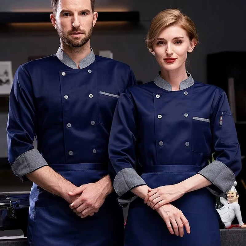 Long Sleeve Chef Uniform Restaurant Professional Clothes Cooking Waiter Coat Outfit Kitchen Work Jackets Cook Wear Solid Color