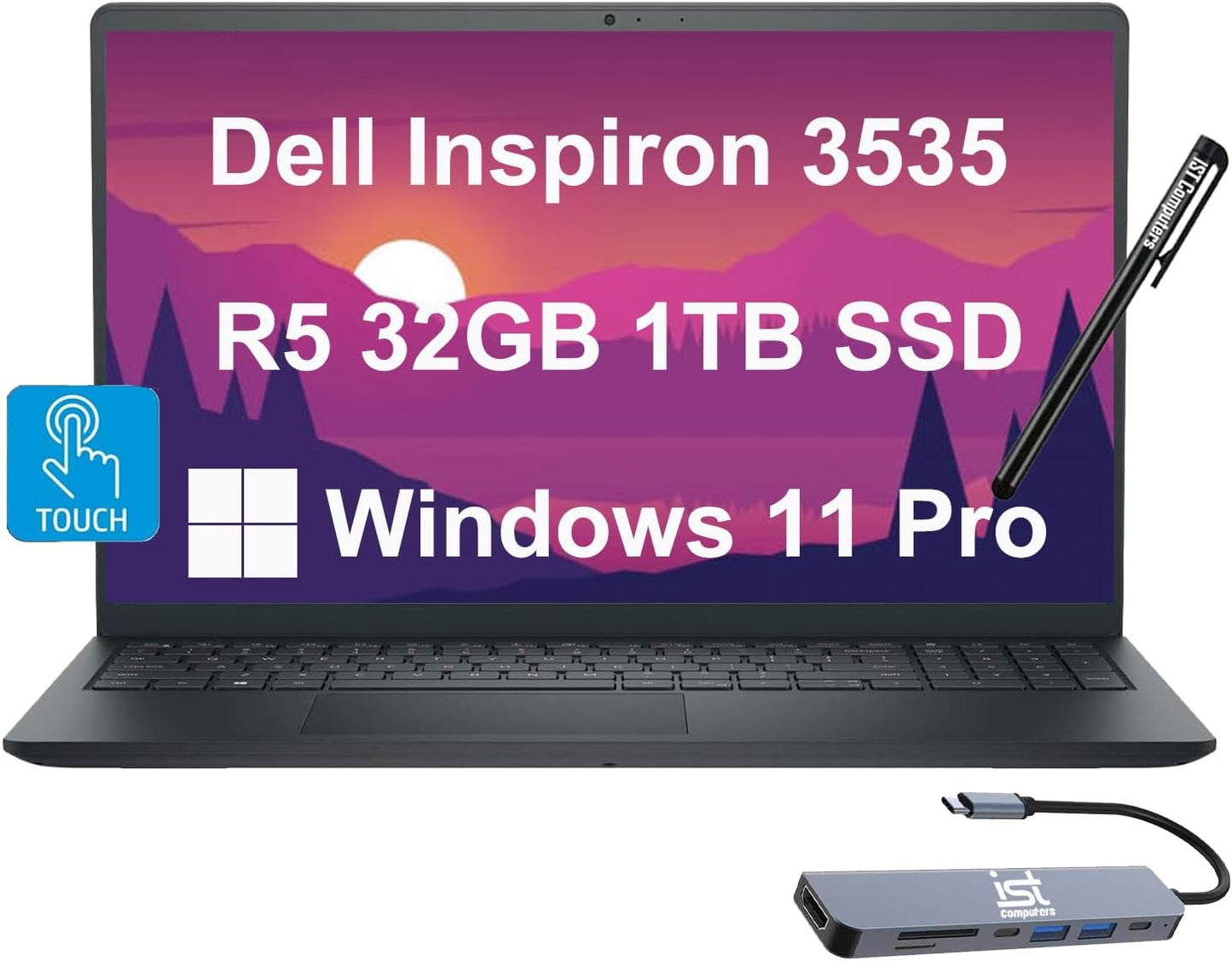 Inspiron 15 15.6" Business Laptop (FHD Touchscreen, AMD Ryzen 5 7530U, 32GB RAM, 1TB SSD, (6-Core Beat I7-1165G7)) Numeric Keypad, Webcam, IST HUB & Pen, Inspiron 3000 3535, Win 11 Pro, Black