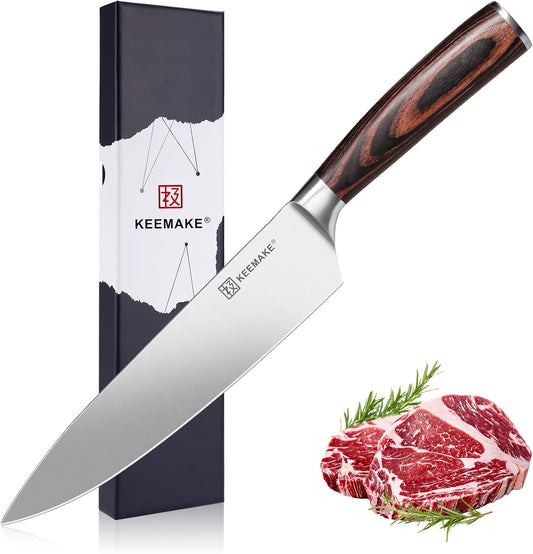 Chef Knife 8 Inch - Sharp Kitchen Knife High Carbon Stainless Steel Blade, Gyuto Knife Ergonomic Wood Handle, Professional Chef’S Knife for Home Kitchen and Restaurant