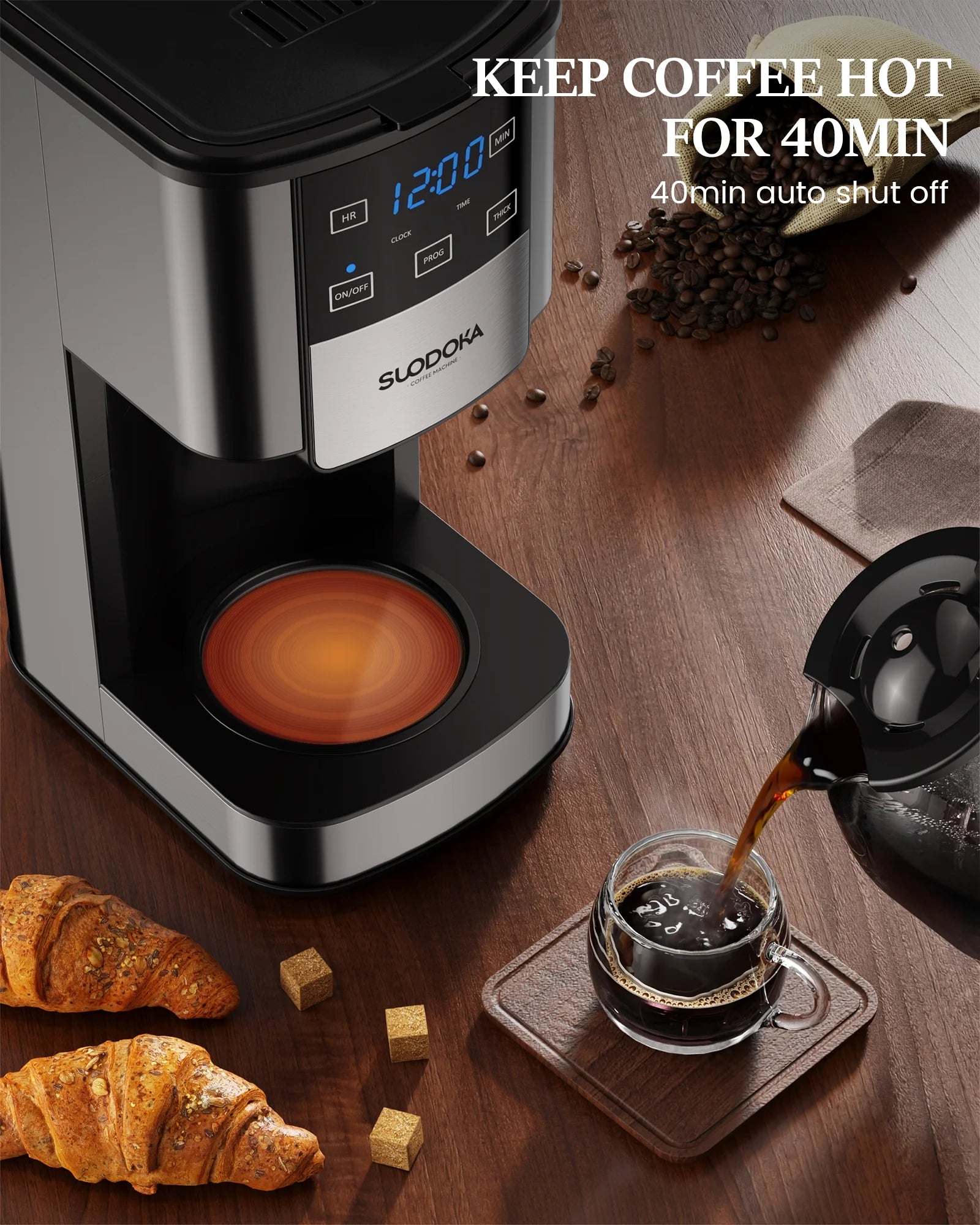 12 Cup Drip Coffee Maker with Glass Coffee Pot, Programmable Brew Strength Control and Appointment Setting, New