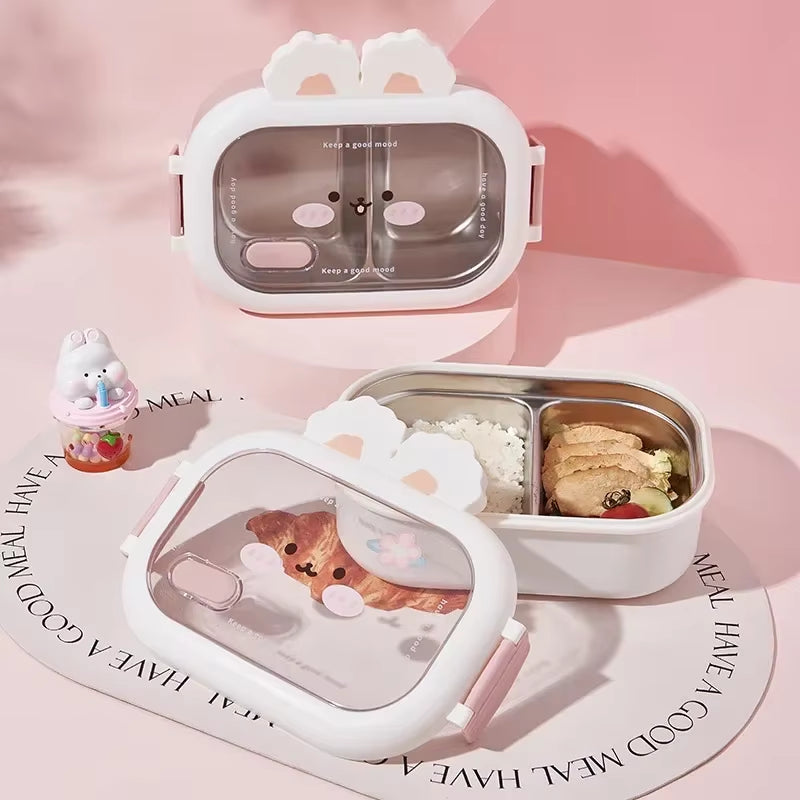 Stainless Steel Lunch Box Rabbit Design Divides Large Capacity Portable Sealed Bento Box Children Student Cute Birthday Gifts