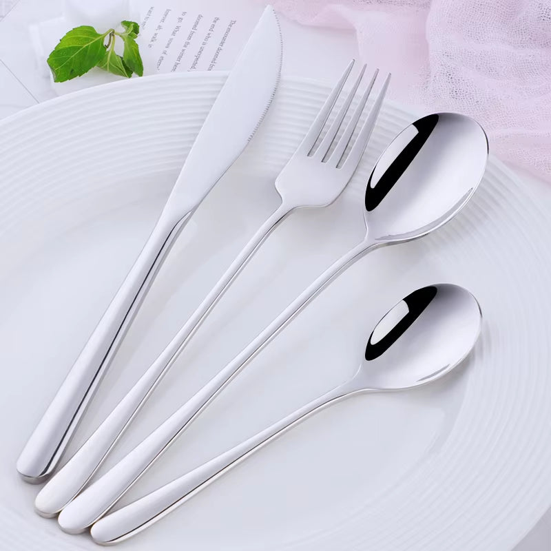 4Pcs Luxury 304 Stainless Steel Tableware Set Silverware Fork Spoon Knife Travel Cutlery Set Gold Portable Camping Flatware Set