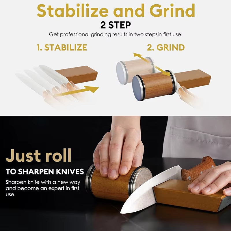 Rolling Knife Sharpener for Straight Edge, Knife Sharpener Kit with 15 & 20° Degree Magnetic Angle for Kitchen Knives Whetstone