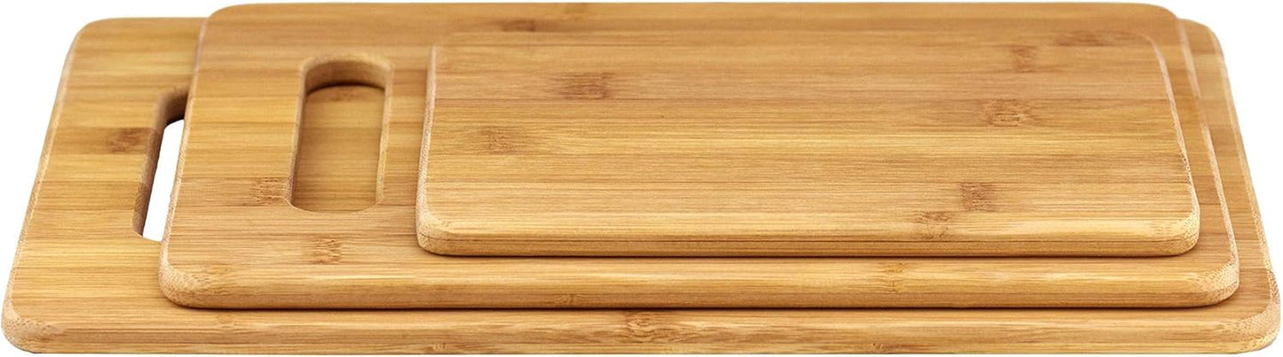 3-Piece Bamboo Cutting Board Set; 3 Assorted Sizes of Bamboo Wood Cutting Boards for Kitchen