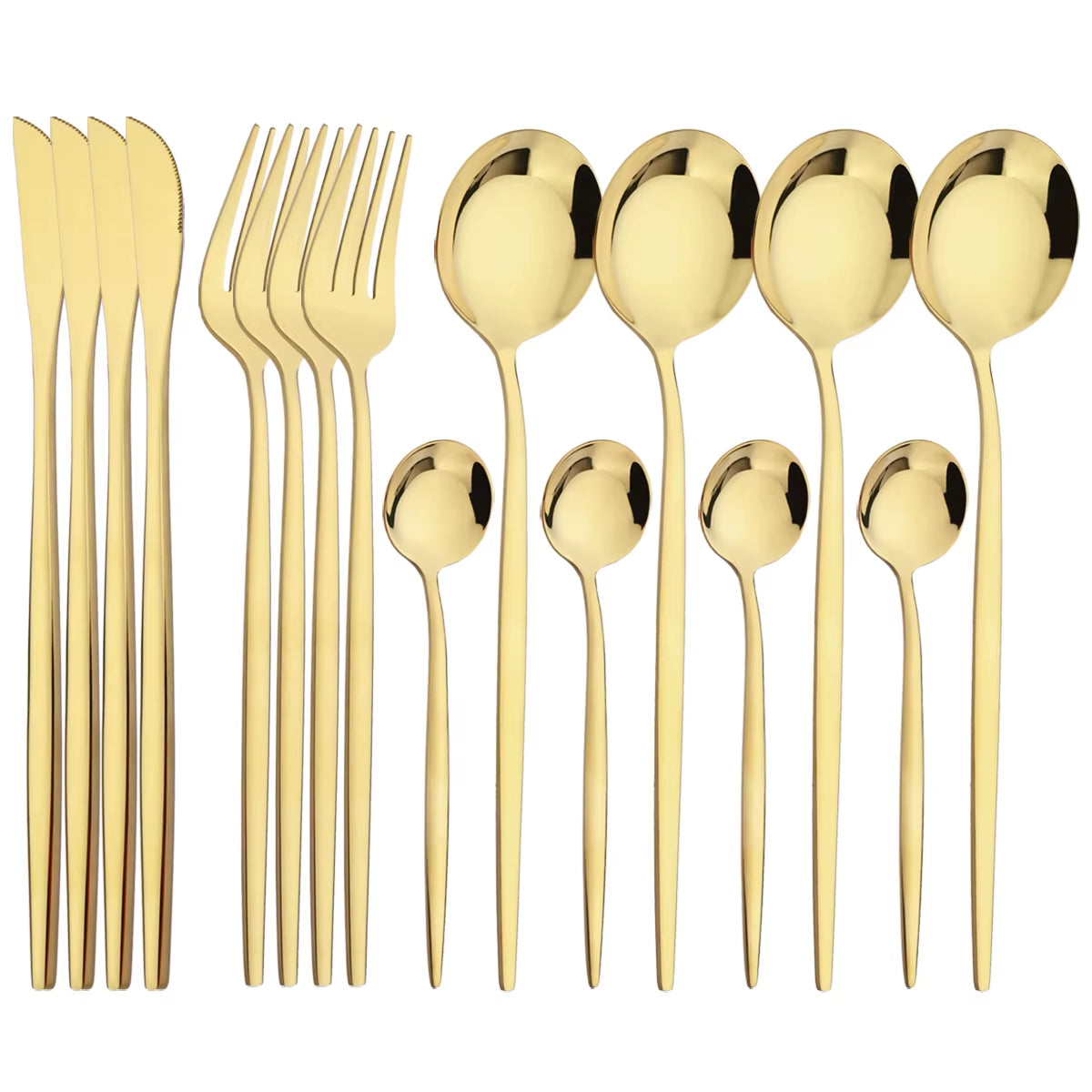 16Pcs Tableware Dinnerware Set Black Gold Cutlery Set Stainless Steel Fork Knife Teaspoon Dinner Silverware Kitchen Flatware Set