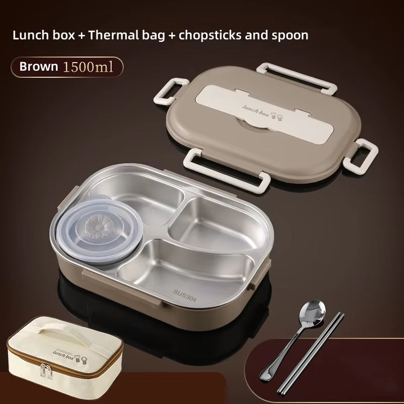 304 Stainless Steel Insulated Lunch Box Office Workers Sealed Portable Lunch Box with Bag Students Kids Commercial Bento Box Set