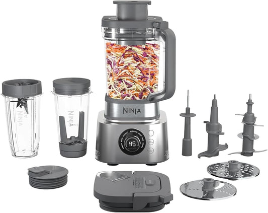 Blender and Food Processor Combo, Foodi Power Blenders for Kitchen and Personal Size, Smoothie Maker, 6 Functions for Bowls, Spreads, Shakes, 72-Oz. Glass Pitcher & To-Go Cups, Silver SS401