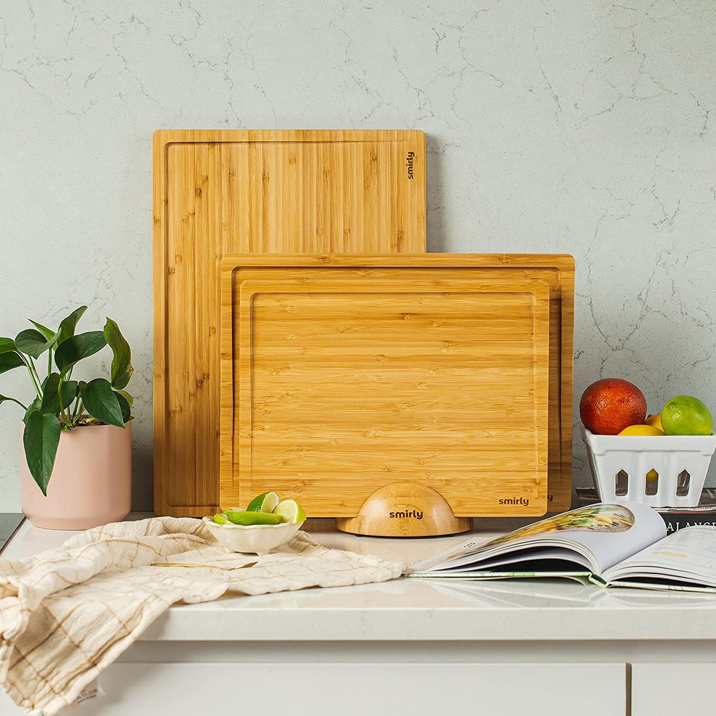 Wooden Cutting Boards for Kitchen - Bamboo Cutting Board Set with Holder, Wood Cutting Board Set, Cutting Board Wood, Wooden Chopping Board, Wooden Cutting Board Set