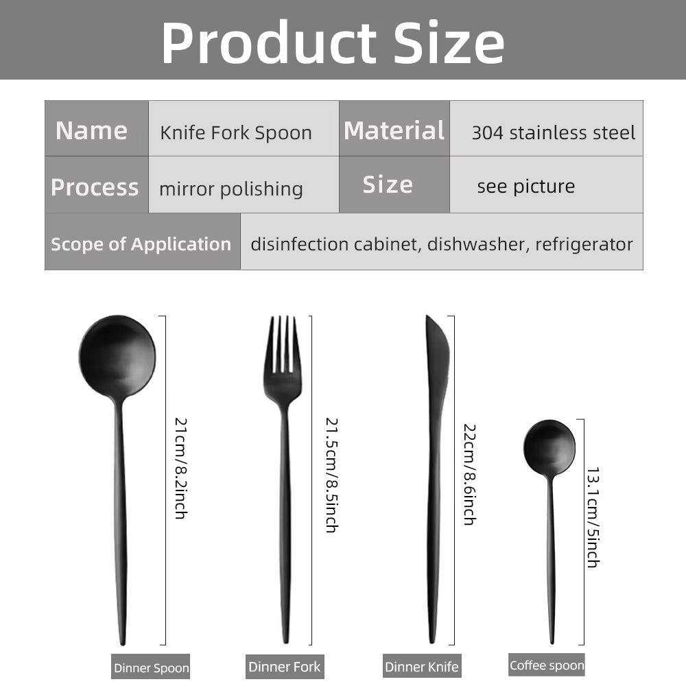 24Pcs Black Western Dinnerware Set Stainless Steel Cutlery Set Fork Knife Spoon Tableware Set Flatware Set Silverware Set