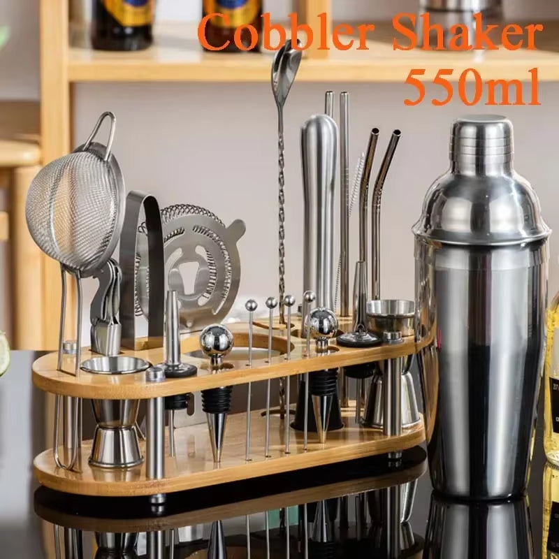 Stainless Steel Cocktail Shaker Set Mixer Bartender Kit Cobbler Boston Shaker Bars Set Tools Jigger Mixer Muddler Pourer Spoon