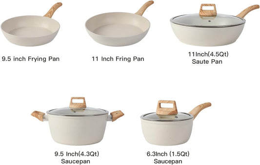 16PCS Pots and Pans Set Non Stick Cookware Set Nonstick with Cooking Set (White, 16Pieces)