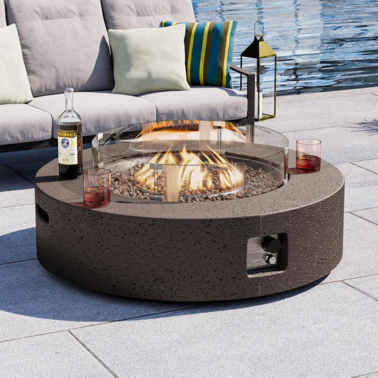 Outdoor Propane Gas Fire Pit Table, 40.5 Inch round Outdoor Firepit Table, 50000 BTU Fire Table for Patio Set, Brown