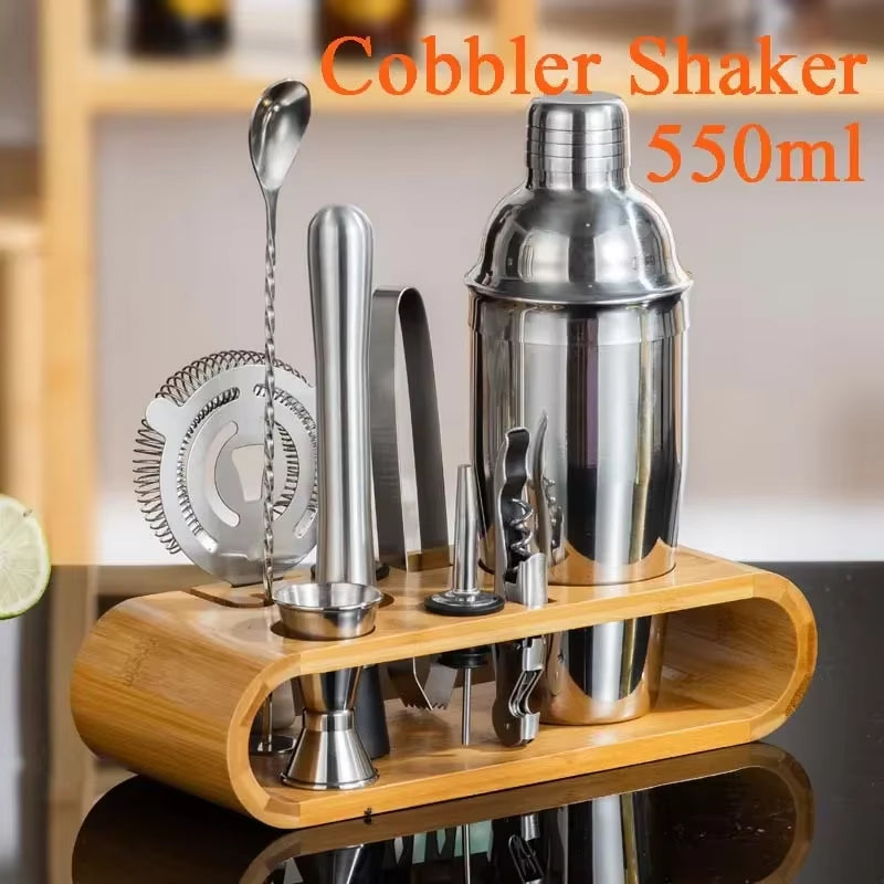 Stainless Steel Cocktail Shaker Set Mixer Bartender Kit Cobbler Boston Shaker Bars Set Tools Jigger Mixer Muddler Pourer Spoon