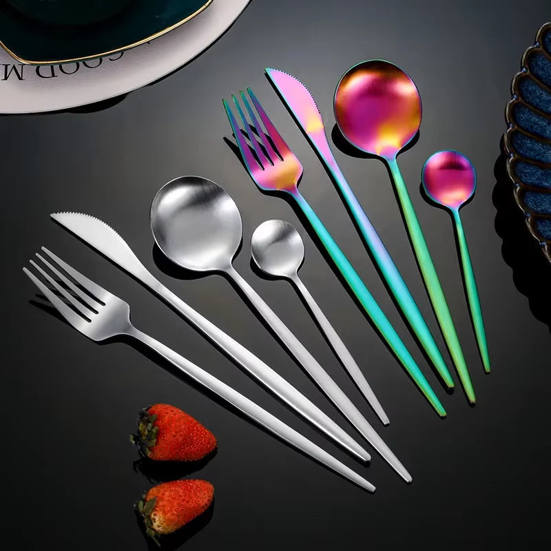 16Pcs Matte Tableware Set Knife Fork Spoons Black Dinnerware Set Stainless Steel Cutlery Western Flatware Kitchen Silverware Set