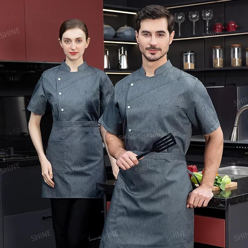 Men Black Chef Coat Women Long Sleeve Apron Chef Jacket for Summer Head Chef Uniform Restaurant Hotel Kitchen Cooking Clothes