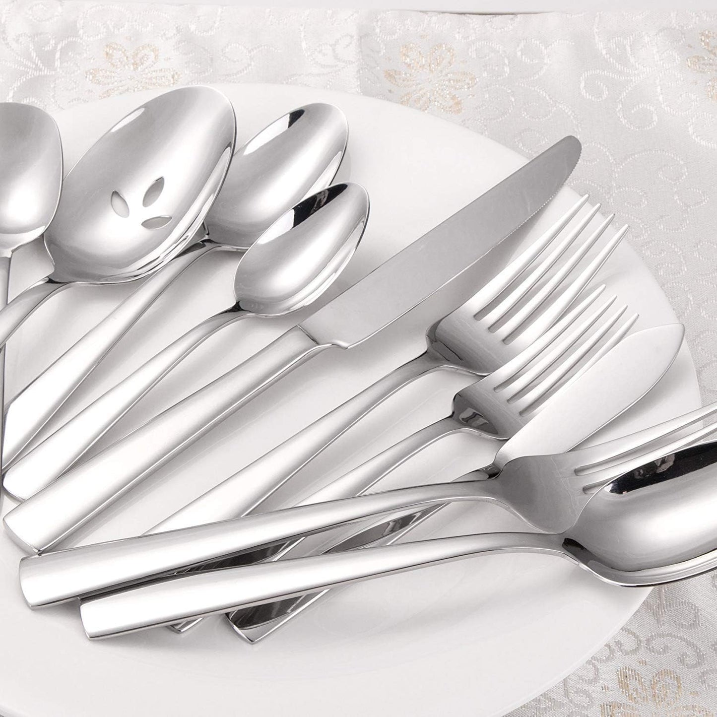 45-Piece Silverware Flatware Cutlery Set Service for 8, Durable Stainless Steel Tableware in Ergonomic Design Size and Weight, Dishwasher Safe