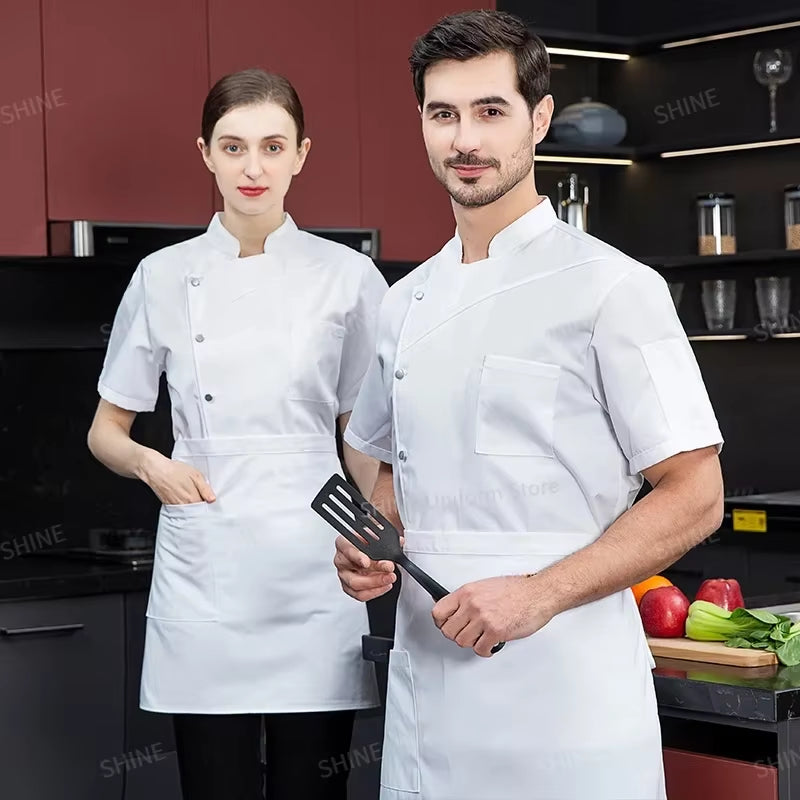 Men Black Chef Coat Women Long Sleeve Apron Chef Jacket for Summer Head Chef Uniform Restaurant Hotel Kitchen Cooking Clothes