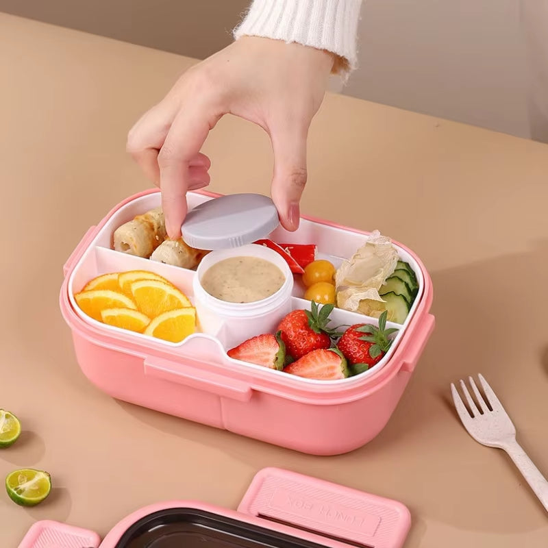 1200ML Double Layer Lunch Box Portable Compartment Salah Fruit Food Box Microwave Lunch Fork and Spoon Picnic Fresh Box