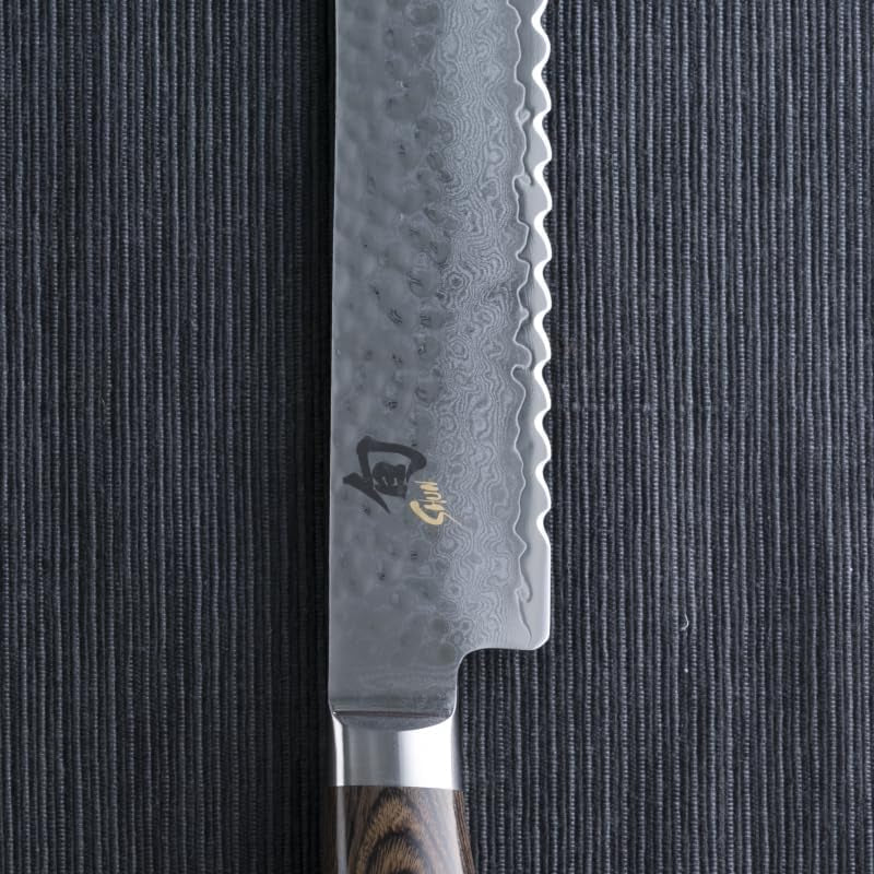 Premier 9" Bread Knife, Handcrafted Japanese Serrated Knife, VG-MAX Core with Damascus Stainless Steel Cladding, Pakkawood Handle, Slicing Knife for Professional and Home Chefs