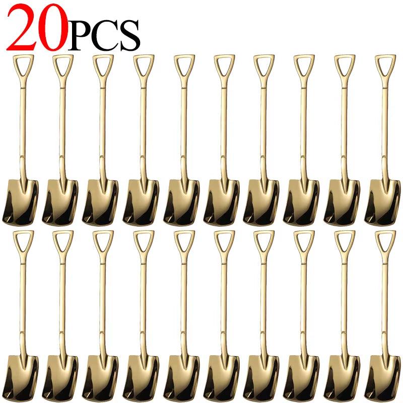 20/1Pcs Stainless Steel Shovel Spoon Gold Silver Coffee Spoons Ice Cream Dessert Scoops Teaspoon Kitchen Tableware Cutlery Set