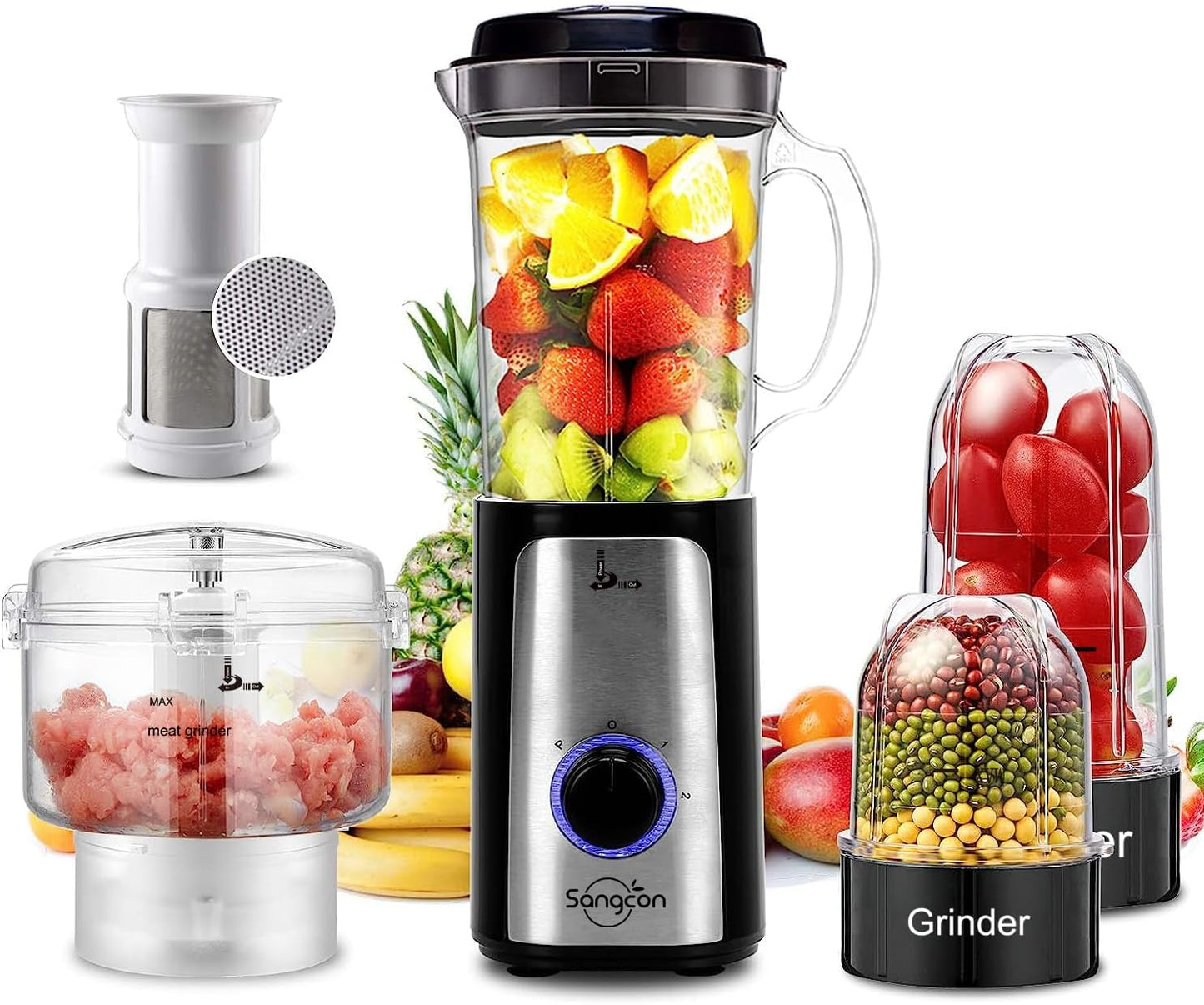 5 in 1 Blender and Food Processor Combo for Kitchen, Small Electric Food Chopper for Meat and Vegetable, 350W High Speed Blenders with 2 Speeds and Pulse for Smoothies and Shakes