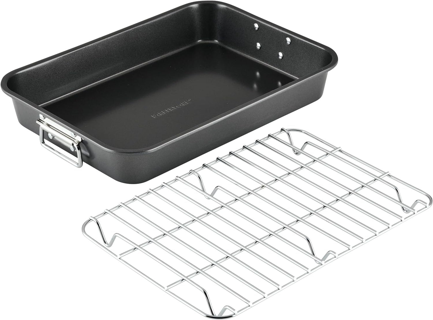 Bakeware Nonstick Steel Roaster with Flat Rack, 11-Inch X 15-Inch, Gray