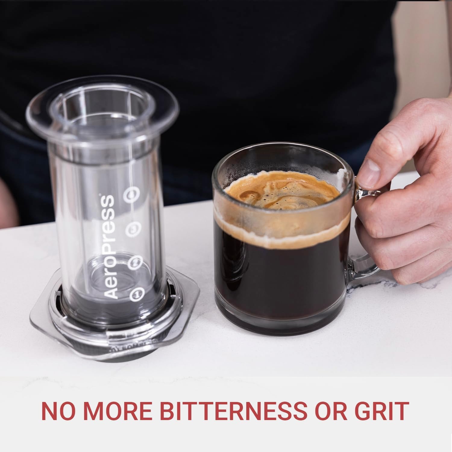 Clear Coffee Press – 3 in 1 Brew Method Combines French Press, Pourover, Espresso, Full Bodied Coffee without Grit or Bitterness, Small Portable Coffee Maker for Camping & Travel, Clear